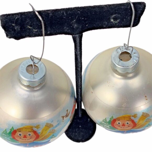 Vtg 1973 Raggedy Ann Andy Glass Christmas Ornaments Set Of 4 Ski Bobbs Merrill - Picture 8 of 11